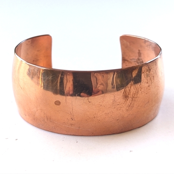 Southwest Copper Cuff Bracelet ☀️ Vintage Zia Sun New Mexico Insignia 1" - Picture 1 of 11